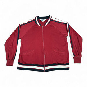 Vintage Van Cort Track Jacket Adult LARGE Red White Striped Tennis Raglan 80s